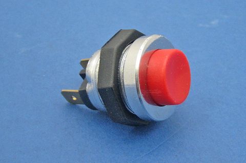 Red plastic button, aluminium body, 2 x 6.3mm blade terms